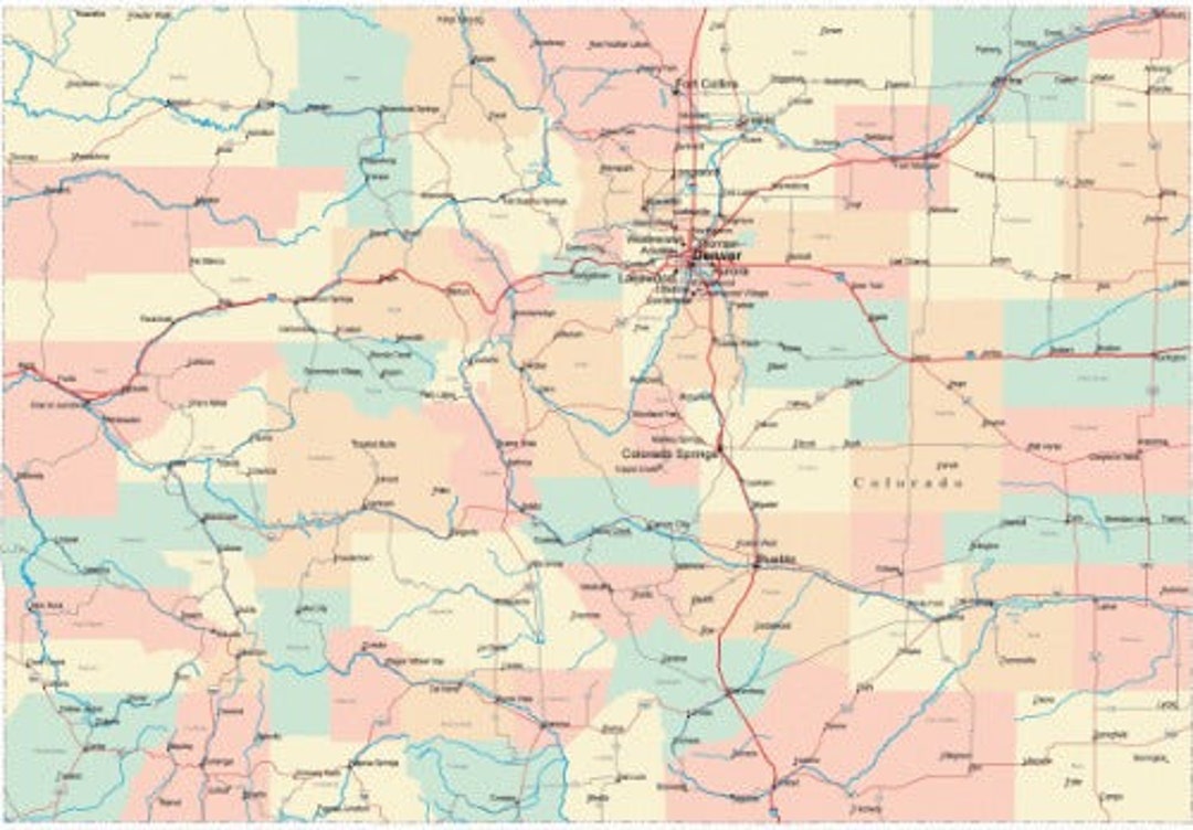 COLORADO ROAD MAP Glossy Poster Picture Photo Cities State County City ...