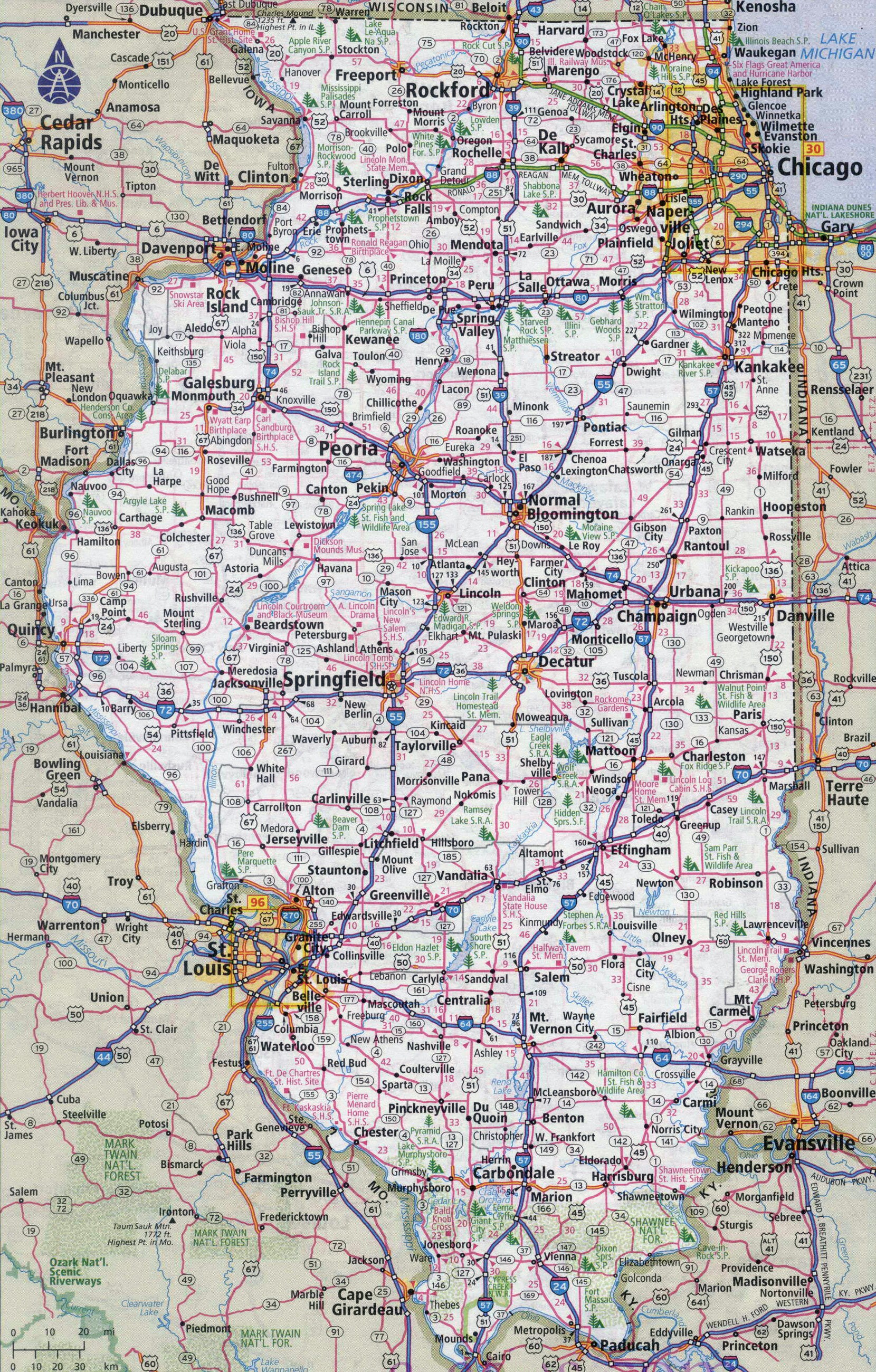 Illinois State Road Map Glossy Poster Picture Photo Banner Etsy
