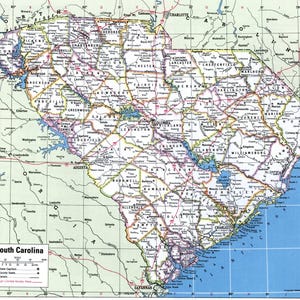 Carte des comtés de Caroline du Sud, carte brillante, affiche photo impression bannière