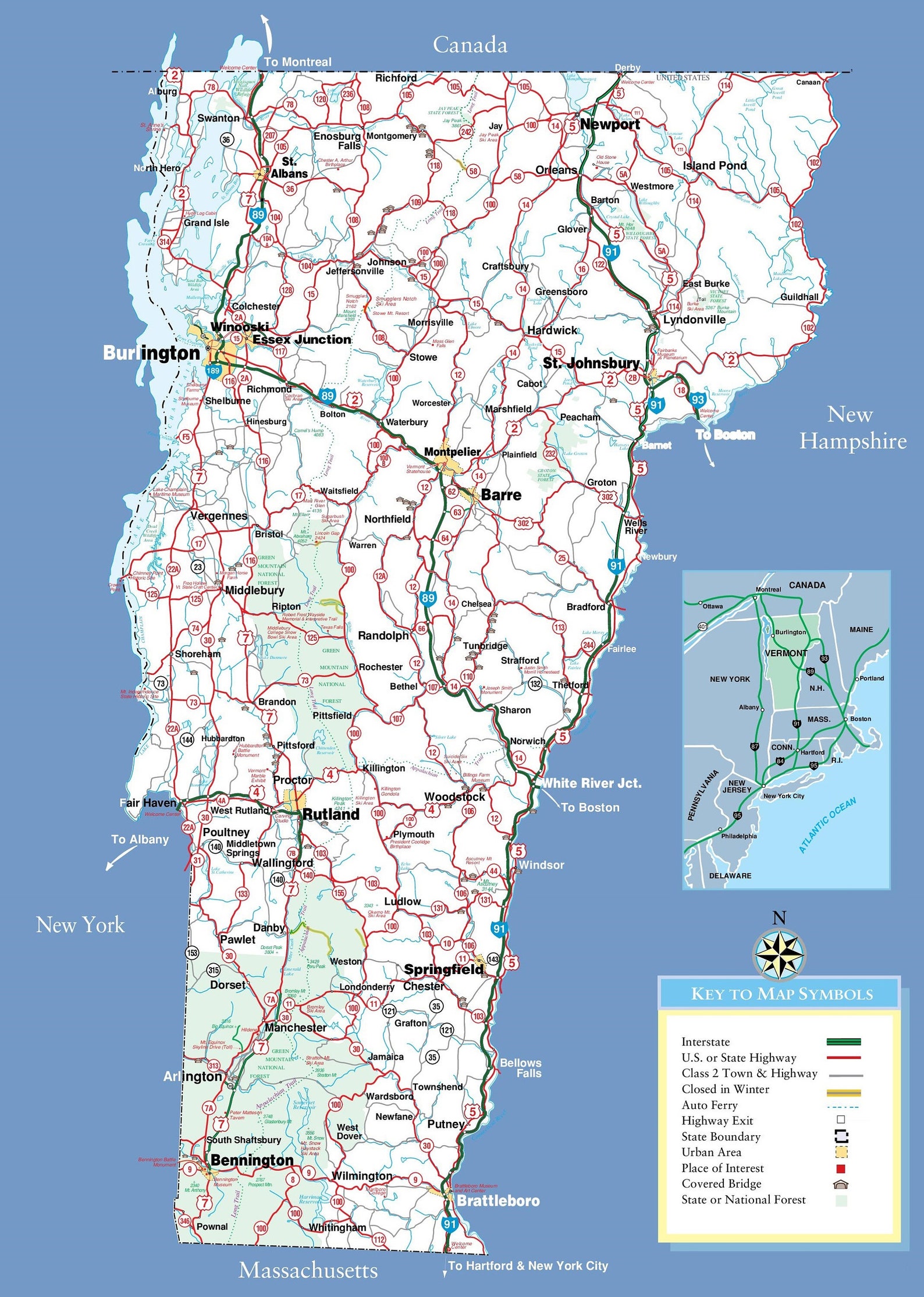 Vermont State Road Map Glossy Poster Picture Photo Banner Vt Etsy