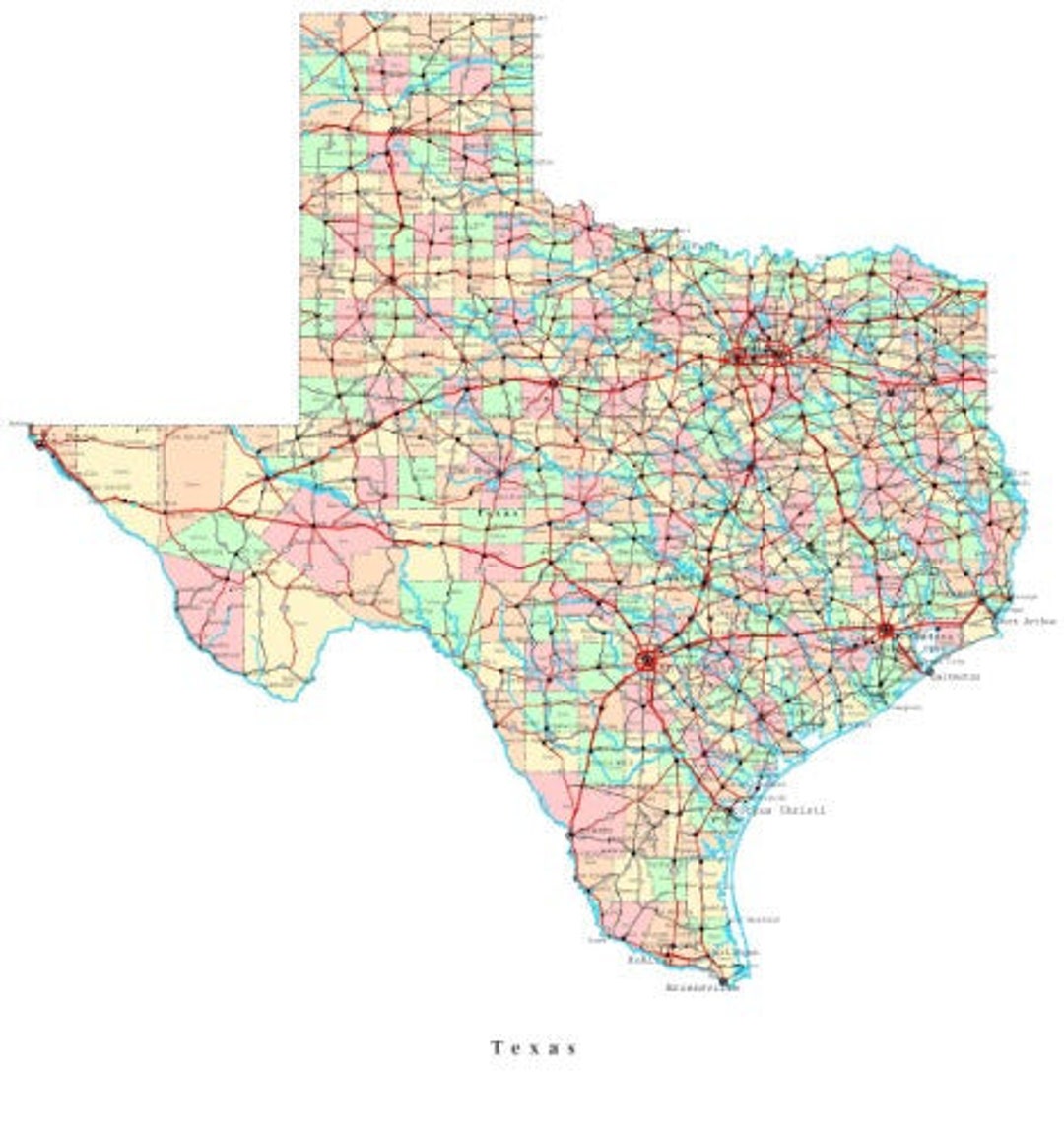 TEXAS STATE ROAD Map Glossy Poster Picture Photo Banner Tx City Houston