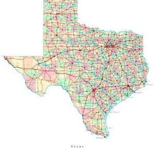 TEXAS STATE ROAD Map Glossy Poster Bild Foto Banner Tx Stadt Houston