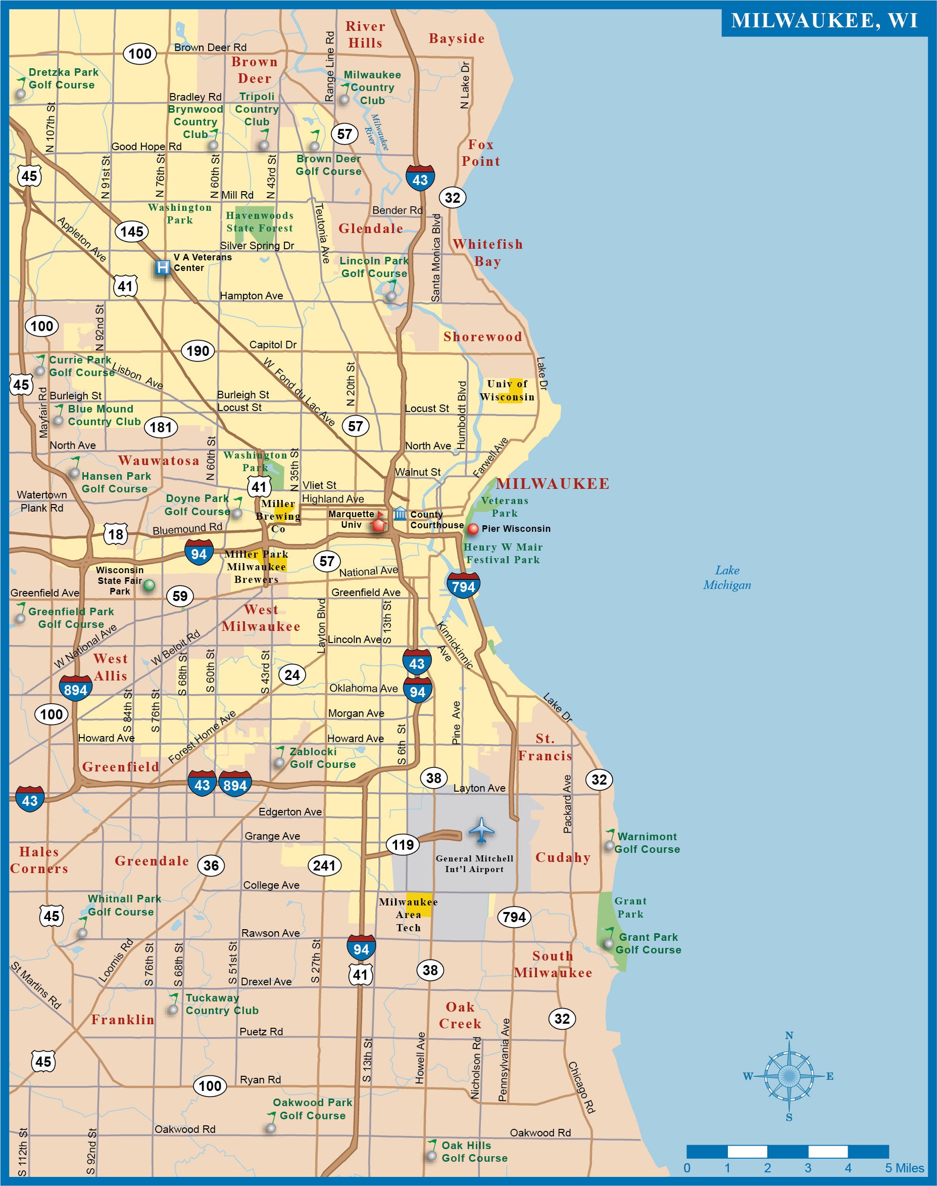 Wisconsin Road Map Pdf Milwaukee Wisconsin Map Glossy Poster Picture Photo Banner | Etsy Uk
