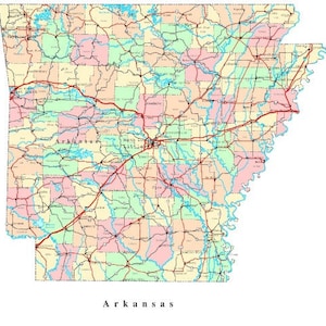 ARKANSAS STATE ROAD Landkarte Glossy Poster Bild Foto Banner Kreisstadt