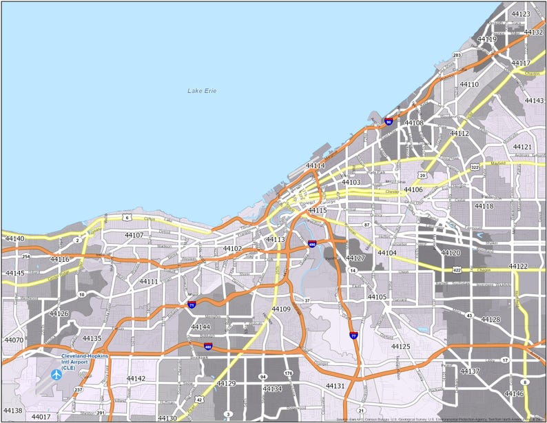 Cleveland Zip Code Map Glossy Poster Picture Photo Print Banner ...