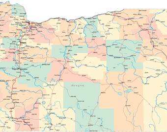 Portland Oregon County Map Giant Oregon State Map Illustrated Old School Large Map Of | Etsy