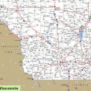 SOUTHERN WISCONSIN STATE Straßenkarte Glanz Poster Bild Foto Banner Stadt
