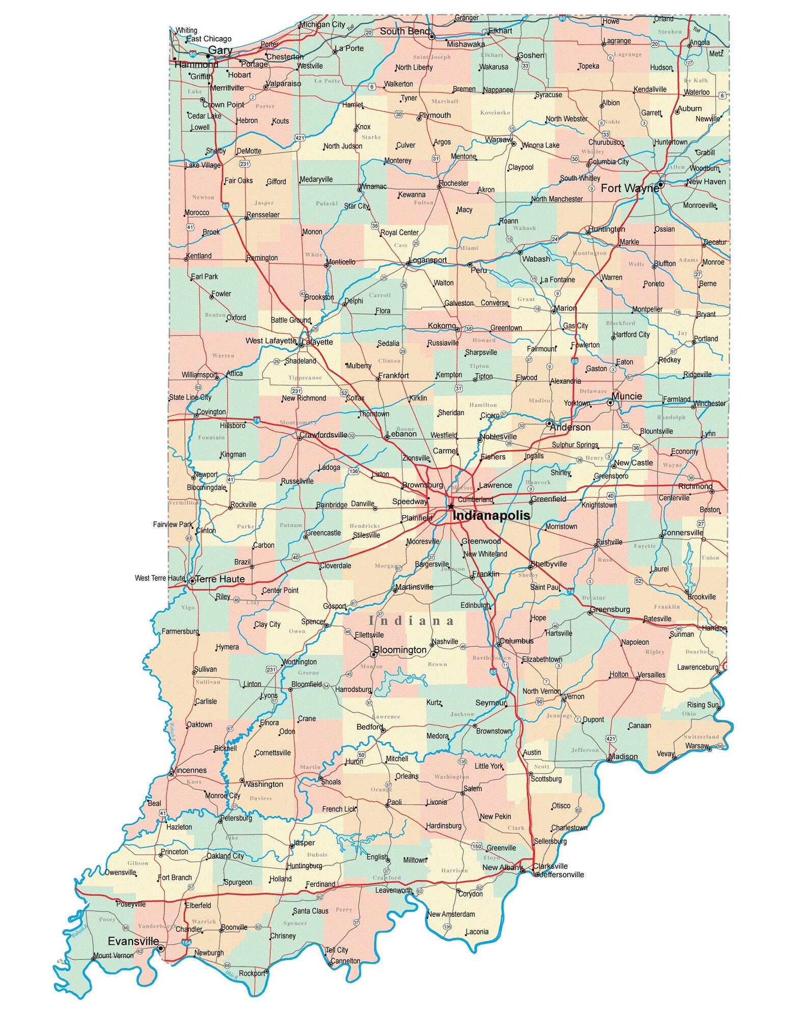 Indiana State Road Map Glossy Poster Picture Banner in County - Etsy