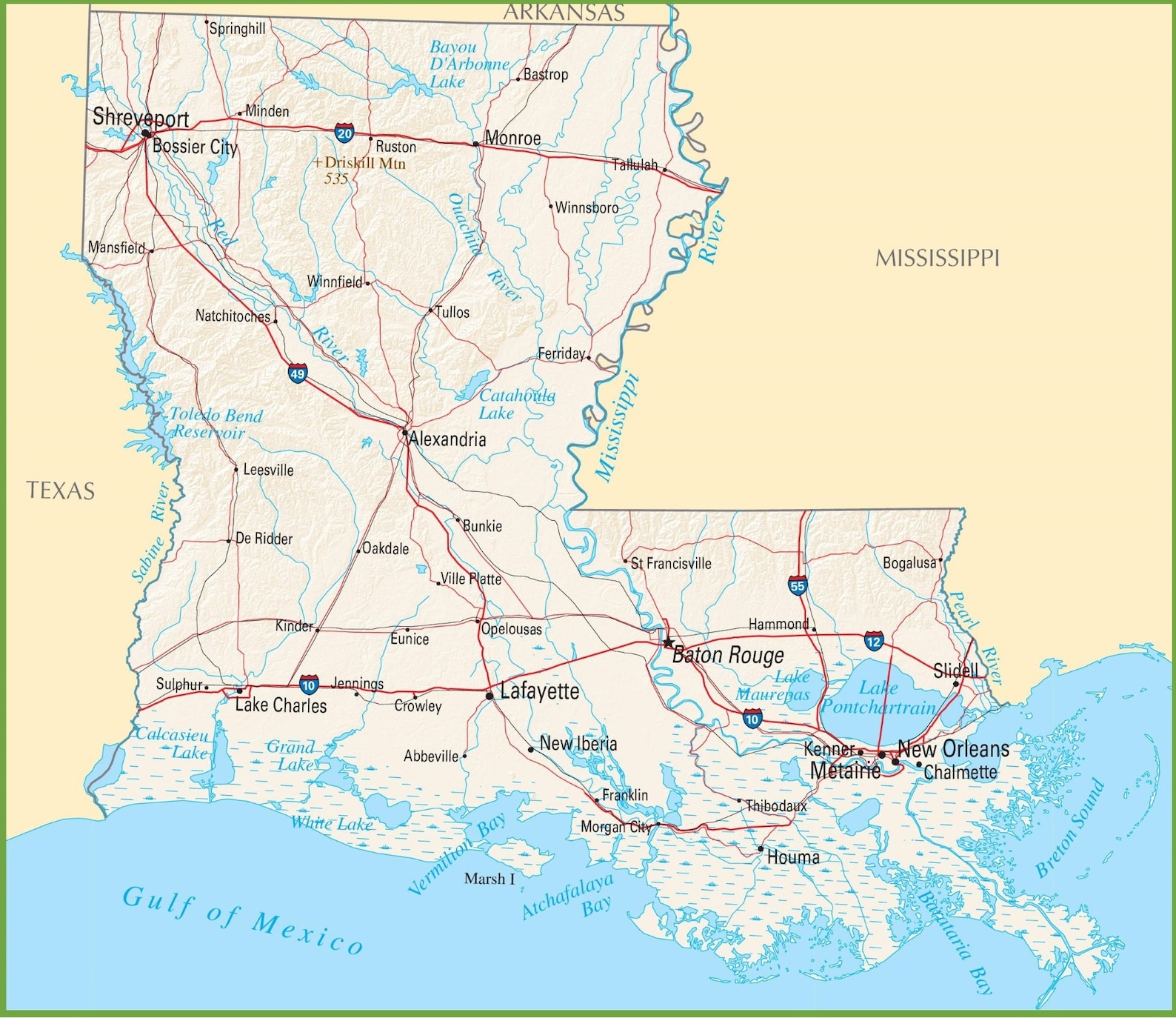 Louisiana State Road Map Glossy Poster Picture Photo Banner | Etsy