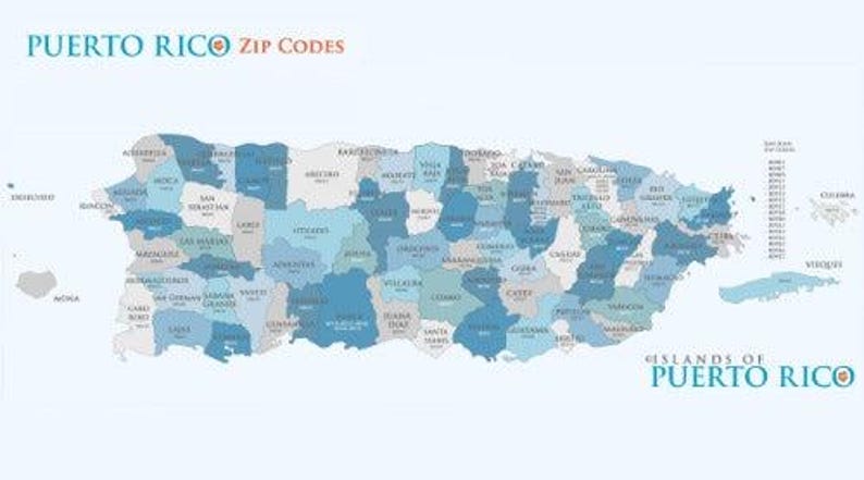 Puerto Rico Zip Codes Map Glossy Poster Picture Photo Banner Print ...