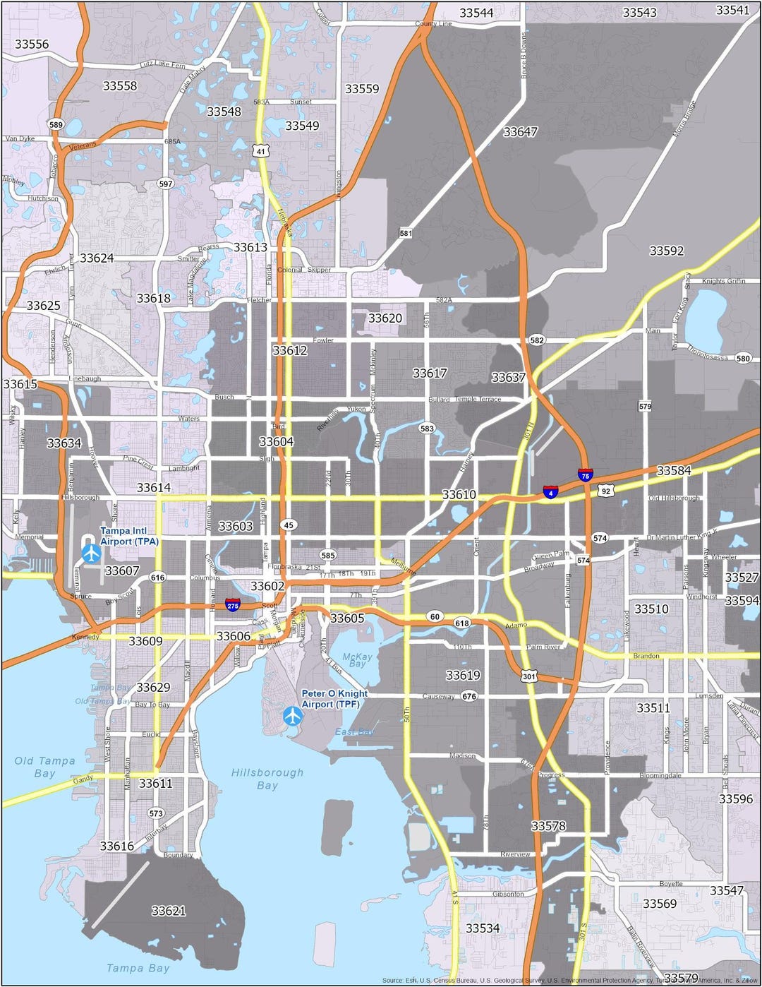 Tampa Zip Code Map Glossy Poster Picture Photo Print Banner ...