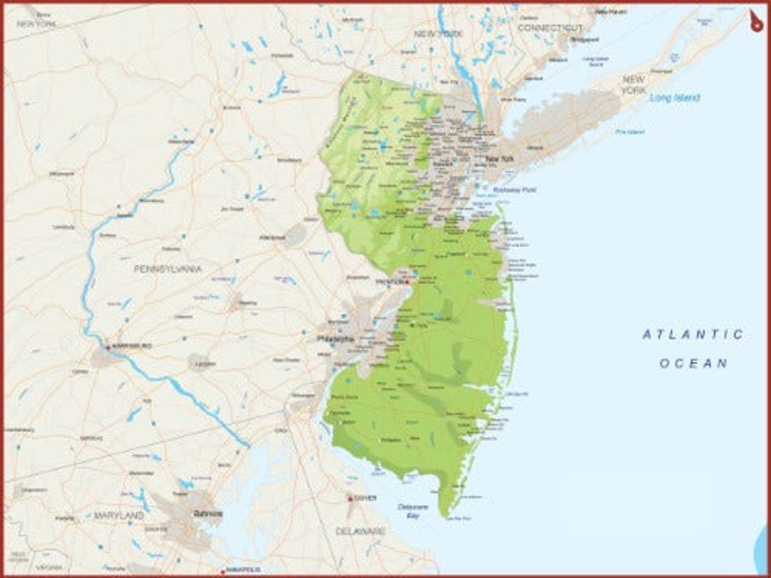 NEW JERSEY STATE Road Map Glossy Poster Picture Photo Banner City