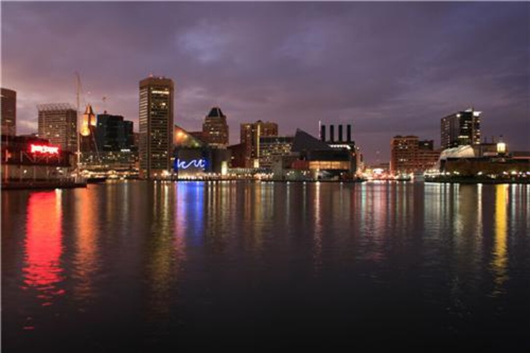 Baltimore Skyline at Night Glossy Poster Picture Photo Maryland Raven ...