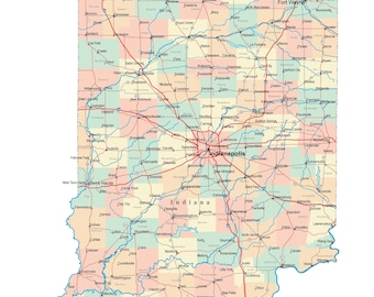 Road Map Of Indiana Indiana Road Map | Etsy