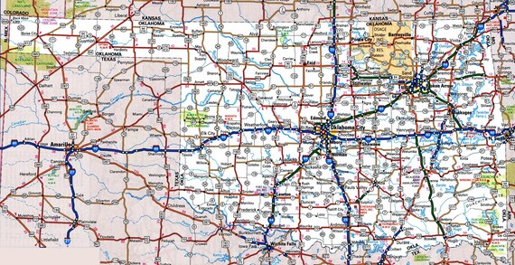 Oklahoma Map With Cities And Towns Oklahoma State Road Map Glossy Poster Picture Photo Banner Ok - Etsy