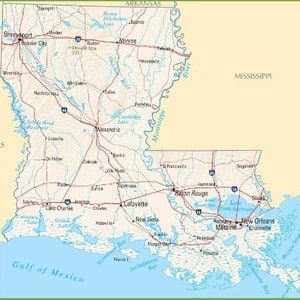 LOUISIANA STATE ROAD Landkarte glänzend Poster Bild Foto Banner new orleans
