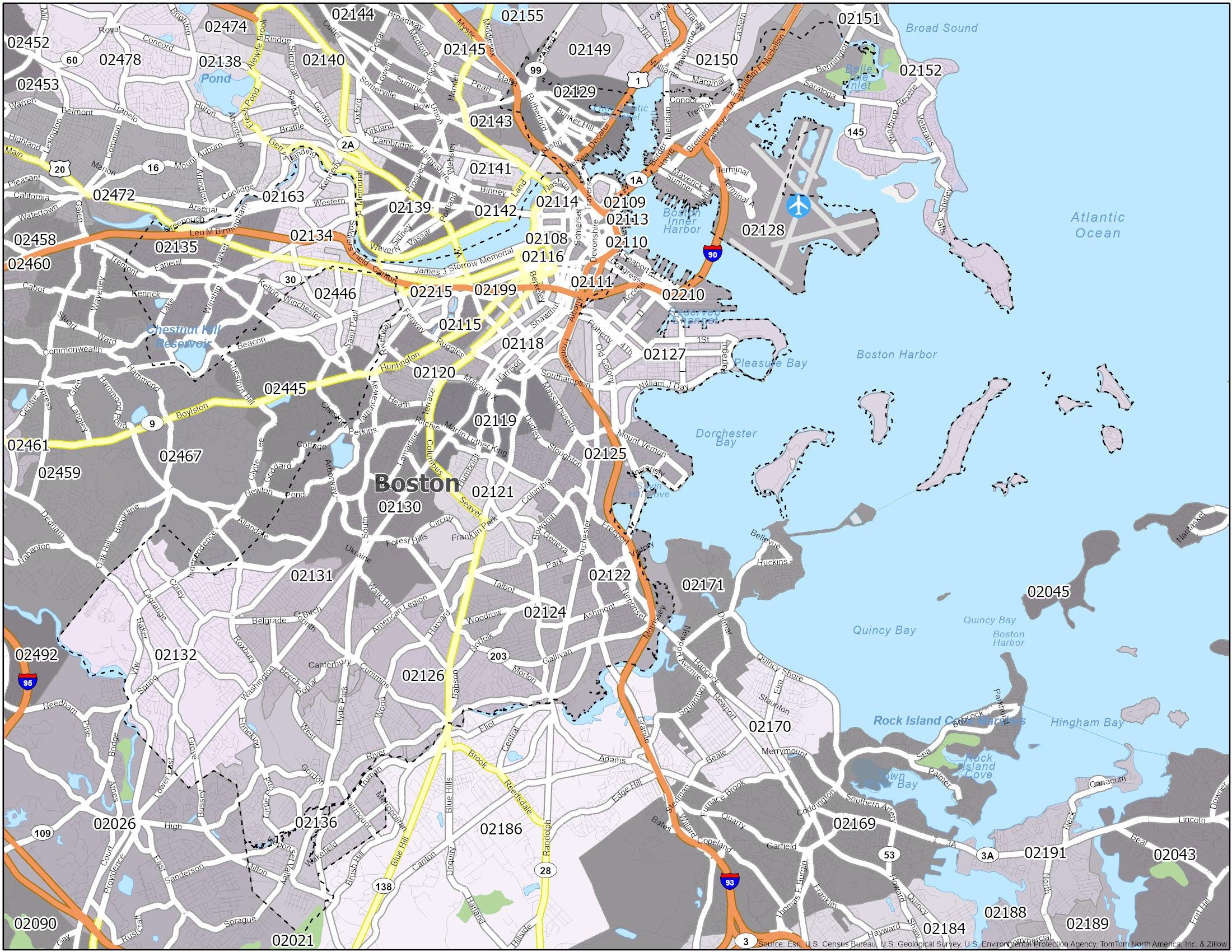 East Boston Zip Code Map Boston Zip Code Map Glossy Poster Picture Photo Print Banner ...
