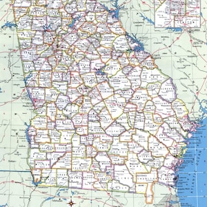 Carte routière des comtés de Géorgie, Géorgie, affiche sur papier glacé, bannière à impression photo