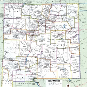 Kaart van de provincies van New Mexico County glanzende poster afbeelding foto afdrukbanner