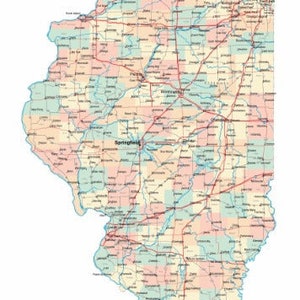 ILLINOIS ROAD Map glänzend Poster Bild Foto chicago City County State Cub