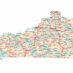 KENTUCKY ROAD MAP Poster brillant photo photo état ville comté louisville