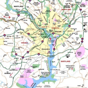 WASHINGTON DC MAP, affiche sur papier glacé, bannière photo, impression route, zone urbaine