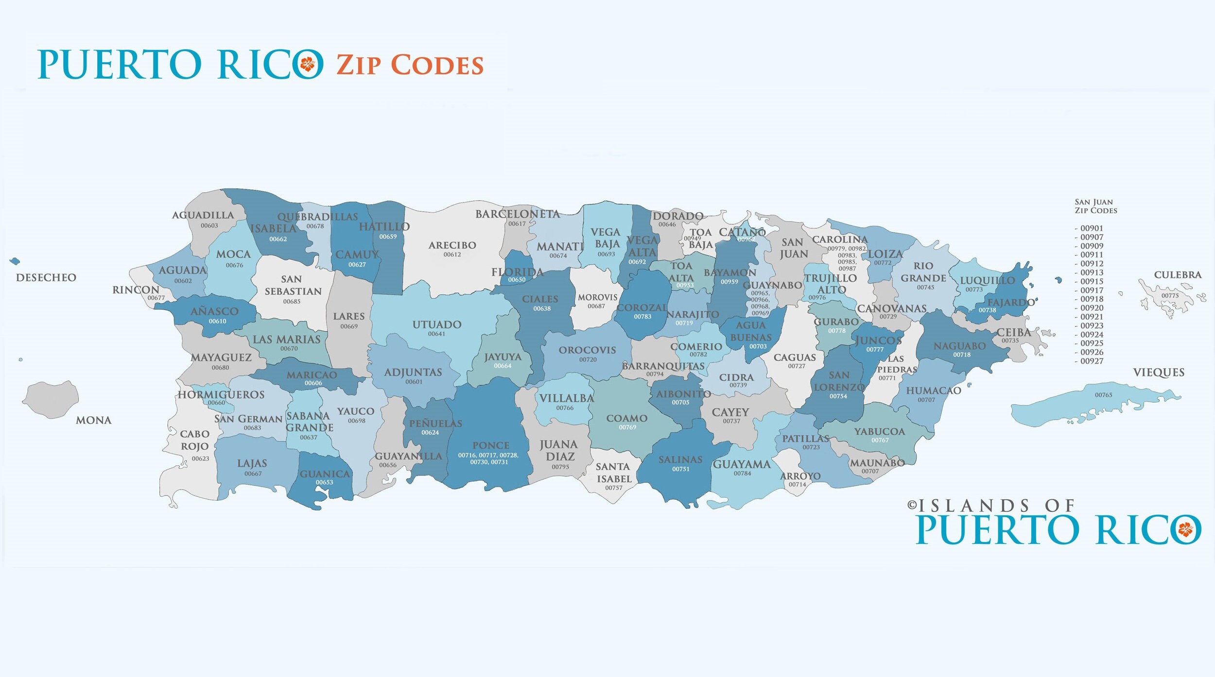 Puerto Rico Zip Codes Map Glossy Poster Picture Photo Banner  Etsy