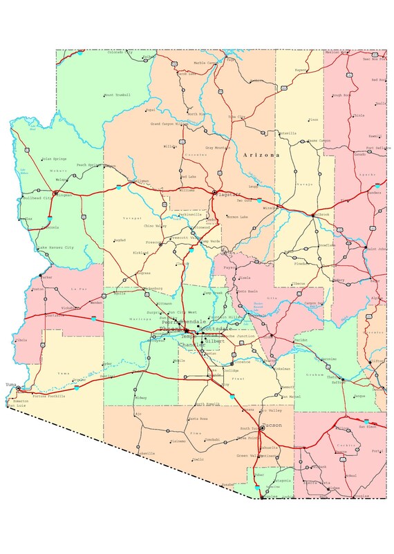 Phoenix Az County Map Arizona Roap Map Glossy Poster Picture Photo Phoenix City | Etsy Australia