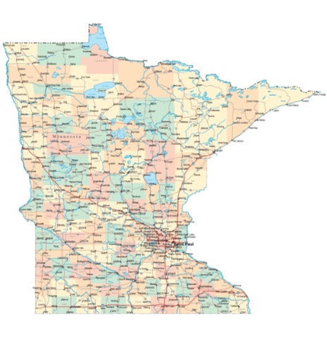 MINNESOTA STATE ROAD Map Glossy Poster Picture Photo City County St Il 1140xN.4111570151 Qpzd