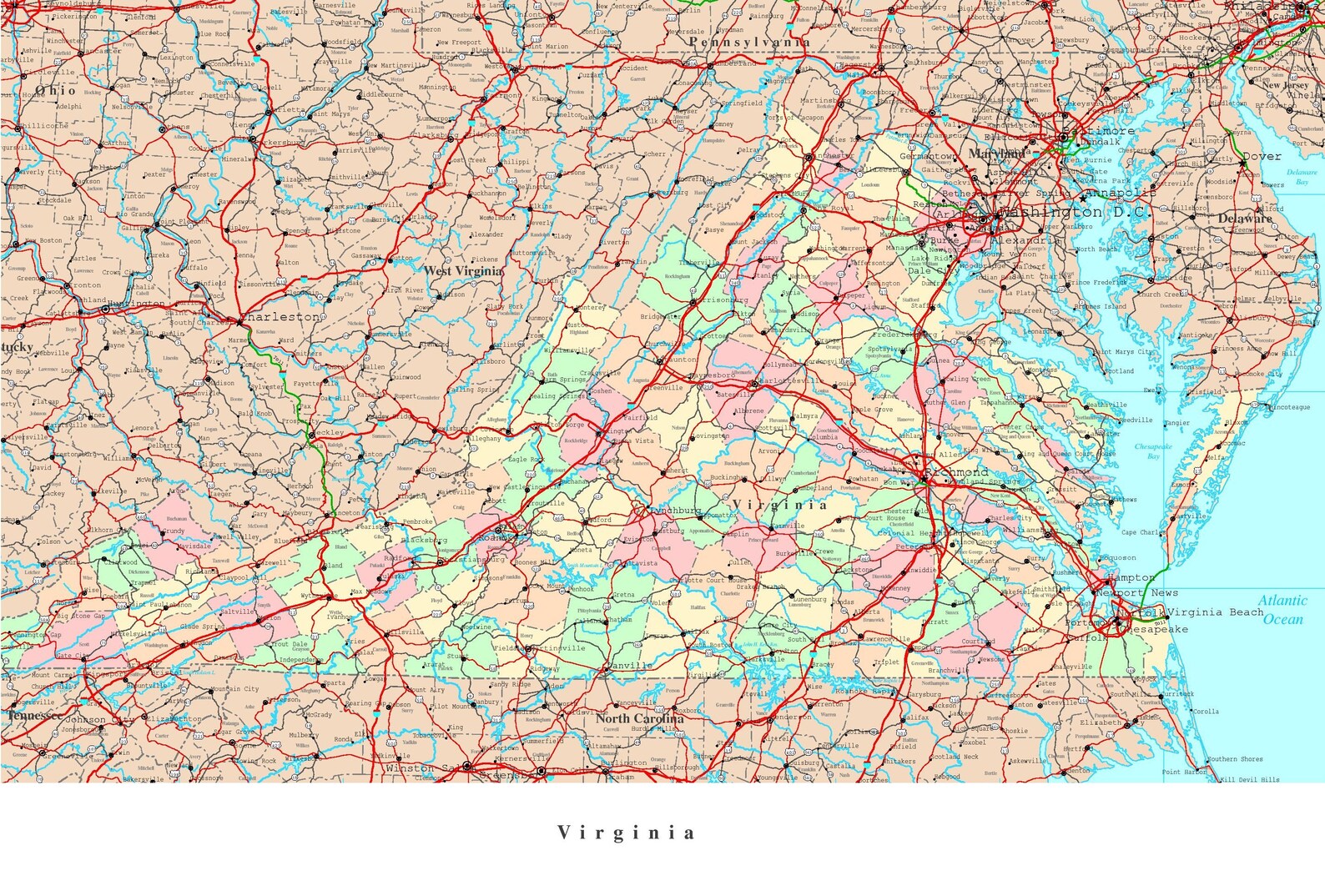 Virginia State Road Map Glossy Poster Picture Photo Banner - Etsy