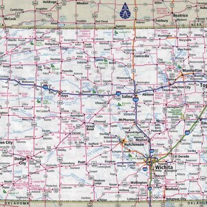 Kansas County Map With Roads Kansas State Road Map Glossy Poster Picture Photo Banner City | Etsy