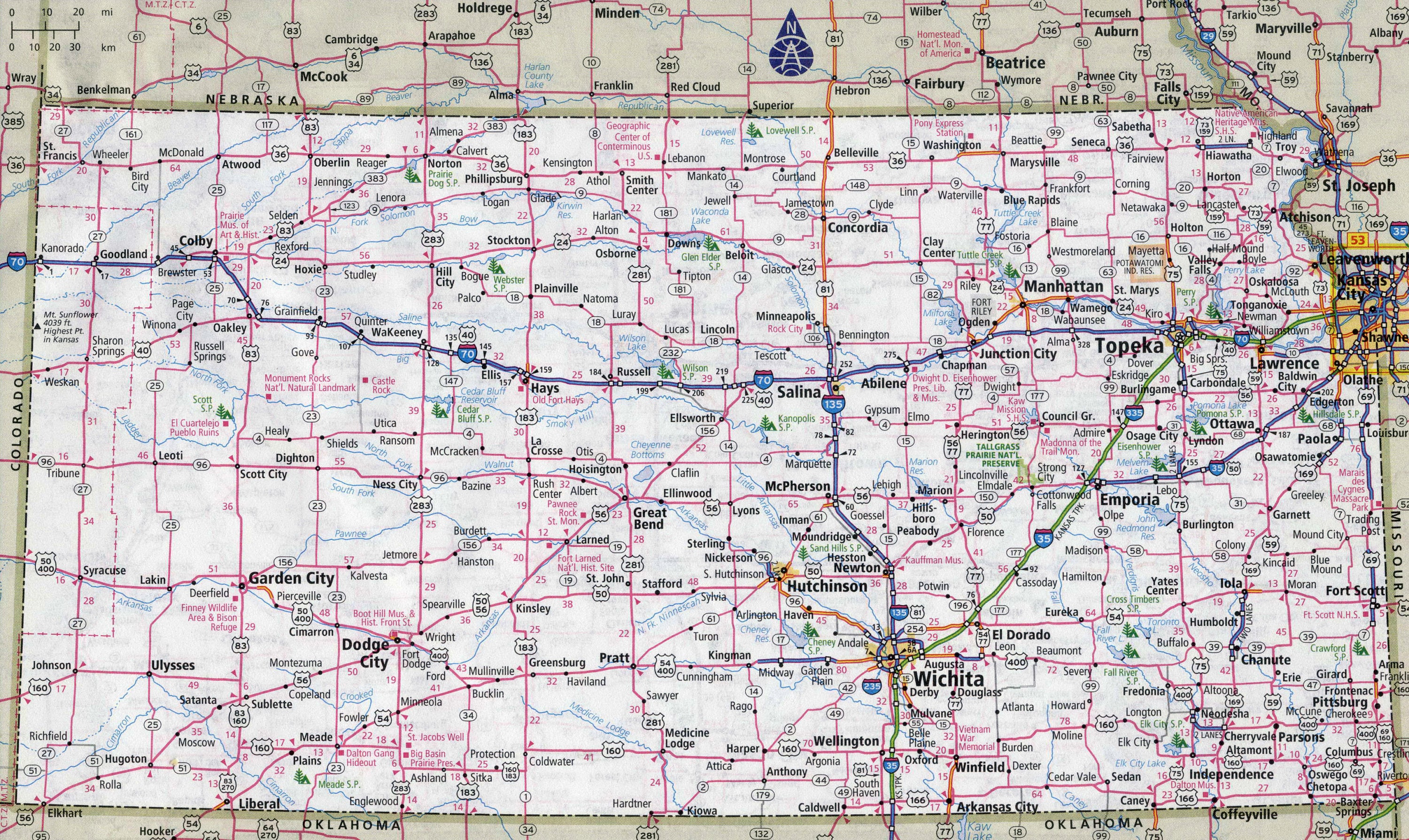 Mapa de carreteras del estado de Kansas brillante cartel foto Etsy