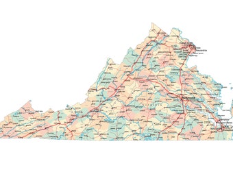 virginia highway map etsy