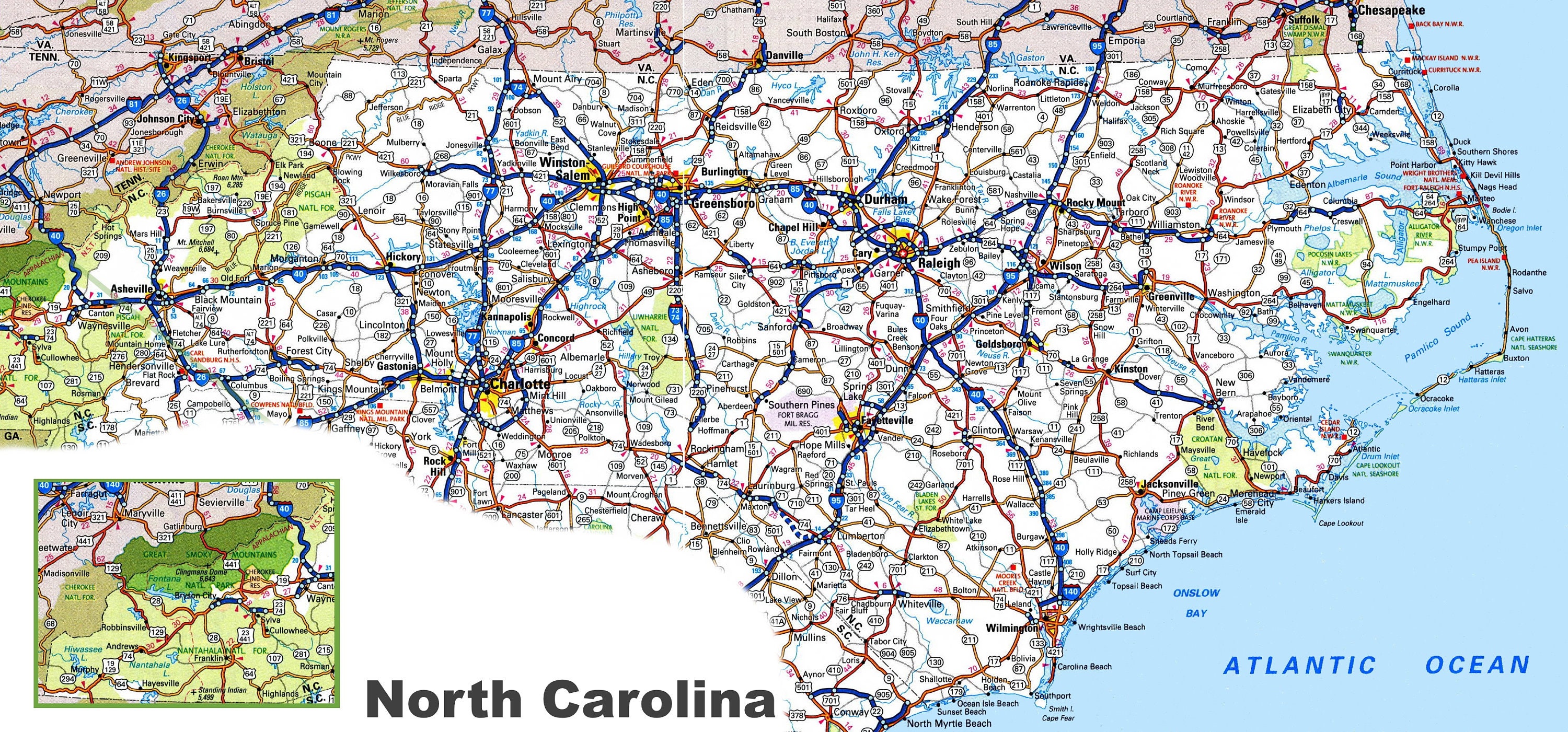 north-carolina-state-road-map-glossy-poster-picture-photo-etsy