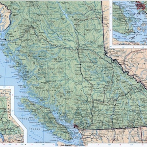 British Columbia Kanada Straßenkarte glänzend Poster Bild Fotodruck Banner