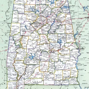Alabama County Straßenkarte glänzend Poster Bild Fotodruck Banner USA AL