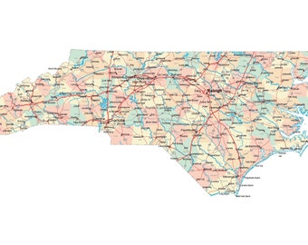 North Carolina State Road MAP Glossy Poster Picture Photo City | Etsy