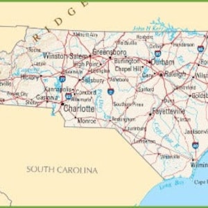 NORTH CAROLINA STATE Straßenkarte Glanz Poster Bild Foto Banner Nc Stadt
