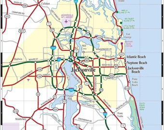 Street Map Of Jacksonville Florida Jacksonville Florida Map Glossy Poster Picture Photo Banner - Etsy.de