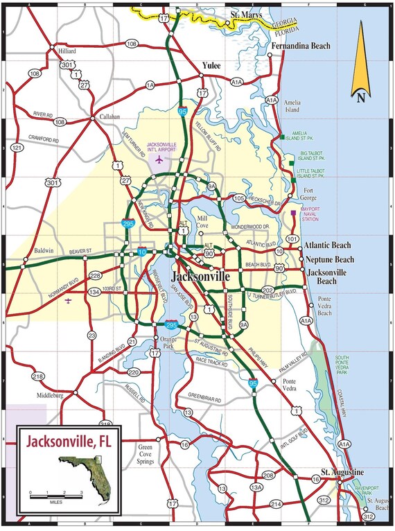 Map Of Jacksonville Florida Area Jacksonville Florida Map Glossy Poster Picture Photo Banner - Etsy.de