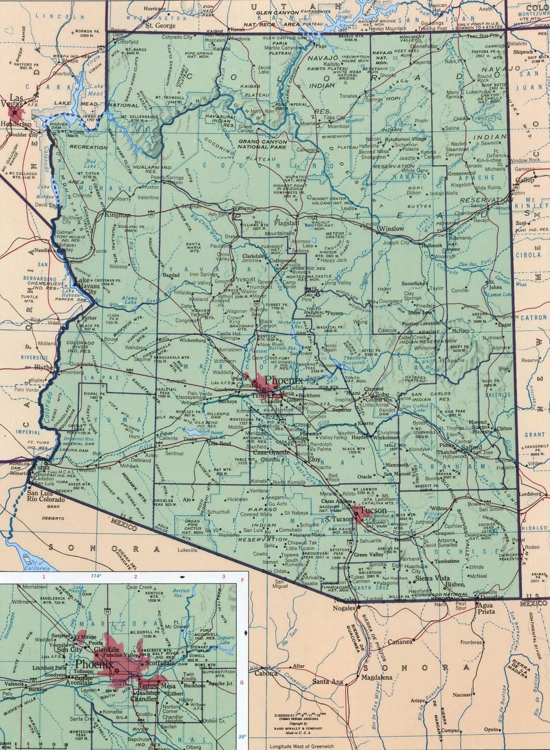 Arizona Geographical Map Glossy Poster Picture Photo Print Banner AZ ...