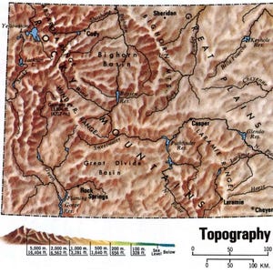 Carte topographique du Wyoming, affiche sur papier glacé, impression photo, bannière WY France