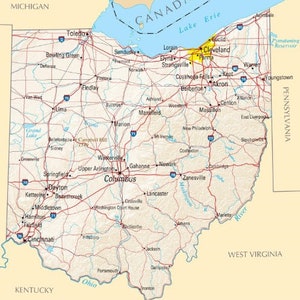 Carte routière de l'État de l'OHIO, affiche sur papier glacé, bannière photo, autoroute, ville vierge