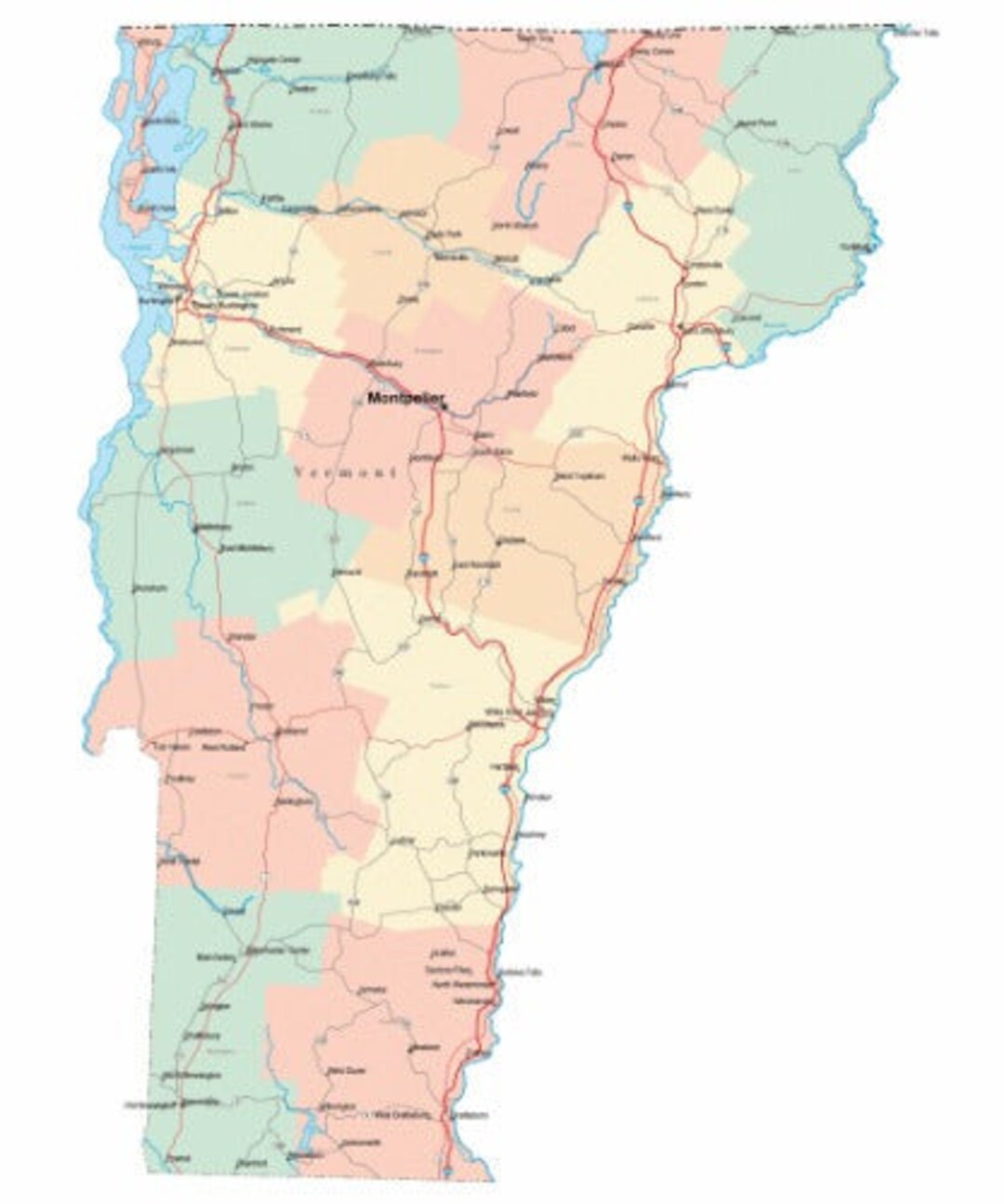 VERMONT STATE ROAD Map Glossy Poster Picture Photo City County ...