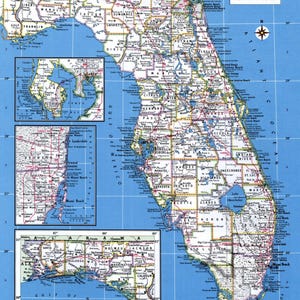 Florida Counties Straßenkarte glänzend Poster Bild Fotodruck Banner FL USA