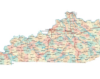 Kentucky State Road Map Kentucky County Map | Etsy