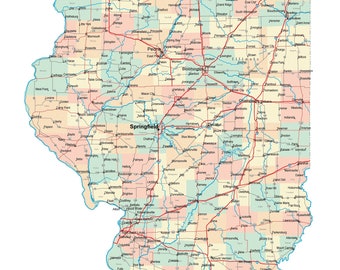 Central Illinois Map With Cities Illinois Road Map Glossy Poster Picture Photo Chicago City | Etsy