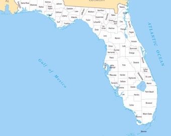 FLORIDA COUNTY MAP Glossy Poster Picture Photo state miami gators orlando