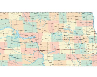 Nd Map With Cities Sd Map Nd | Etsy