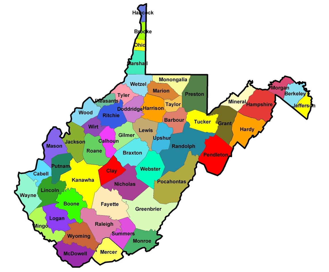 West Virginia State County Map Glossy Poster Picture Photo | Etsy